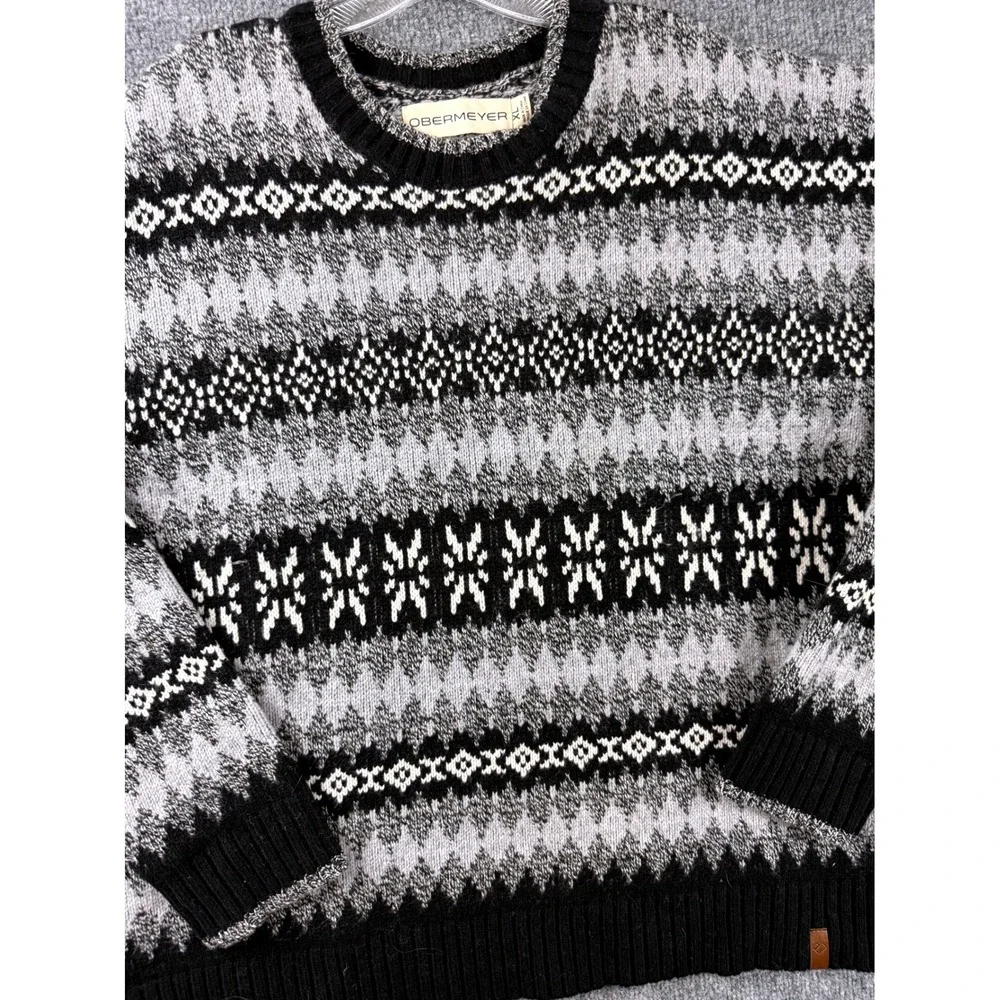 Obermeyer Men Sweater XL Fair Isle Ski Knit Nordic Argyle Prep Winter Black Crew